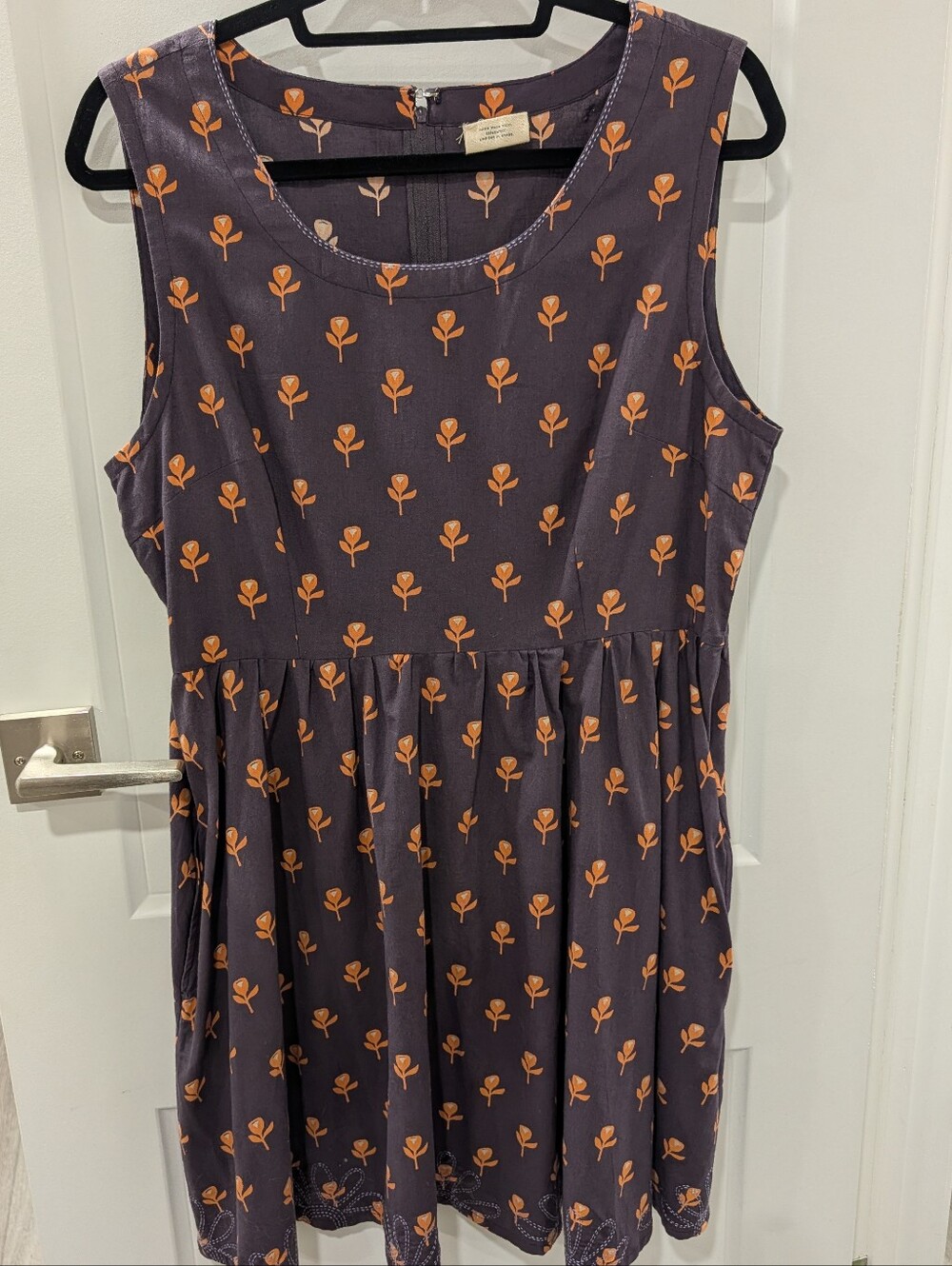 Sleeveless Light Purple Dress with Orange Floral Print 100% Cotton